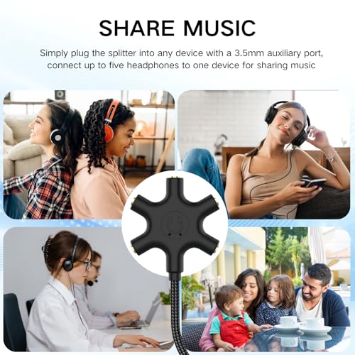 HOSONGIN USB-C Audio Splitter for 5 Headphones – USB C to 3.5mm Hi-Res DAC Adapter for MacBook, iPad Pro, Galaxy S24, Pixel – Travel, Classroom, Gaming Use – Share Audio with Friends