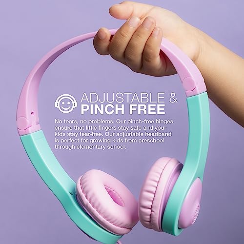 JLab, JBuddies Folding Gen 2, Kids Wired Headphones, Noise Isolating, Volume Limiting, Toddler Headphones Ages 2+, Pink/Teal - color: Pink/Teal