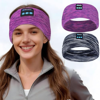 2-Pack Bluetooth Headband Headphones, Wireless Sports Headband, Washable Music Headband with Secure Fit for Running, Workout, Gym, Yoga, Sleep Headphones for Side Sleepers- Great Gift