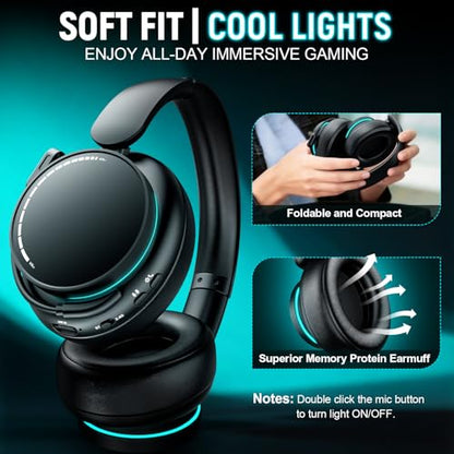 MD33 Wireless Gaming Headset with Mic for Xbox Series X|S Xbox One PS5 PC | 60H Playtime, Bluetooth Headphones with Low Latency, 3D Surround Sound, Noise Canceling Mic - color: Black