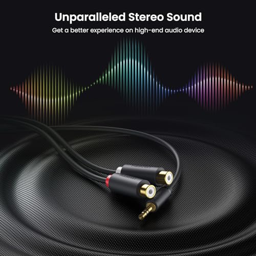 UGREEN 3.5mm Male to 2 RCA Female Stereo Audio Y Splitter Cable 0.8ft | Bi-Directional Adapter, Gold Plated Red and White Jack, Dual-Shielding, For Phone, TV, DVD Player, Speaker, Laptop to Amp
