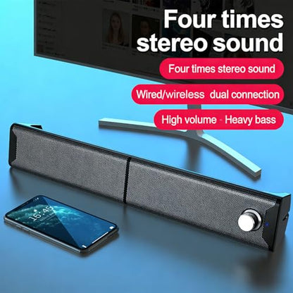 Zunate 2 in 1 Computer Speaker USB Powered with Volume Knob, 3.5mm Plug and Play Stereo Speakers for PC Laptop Desktop Monitor, Compact Gaming Audio Sound Bar Design