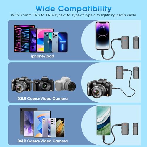 Wireless Lavalier Microphone for iPhone, iPad, Android, Camera - Mini Microphone with Noise Reduction & Charging Case - Mini Clip-on Mic for Podcasting, Vlogging, Live Streaming, Interview