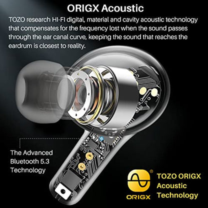 TOZO A2 Mini Wireless Earbuds, Ultra Lightweight Bluetooth 5.3 Headphones | Comfortable Fit Ear buds, Clear Calls with Built-in Mic, Immersive Premium Sound, 20H Playtime, in Ear Headset, Black - color: Black