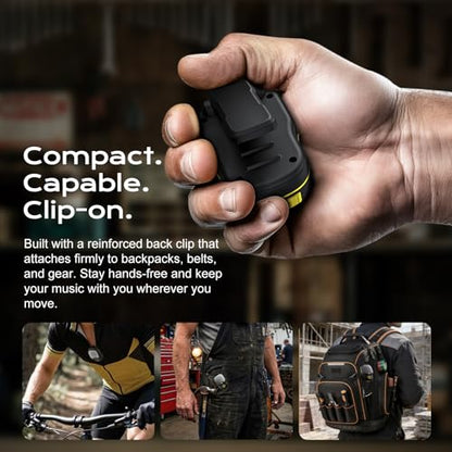 Rythflo Wearable Bluetooth 5.3 Speaker, 30H Battery, IPX7 Waterproof | Clip-On Design, TWS Pairing, Built-In ENC Mic, Hands-Free Music & Calls, Jobsite Use, Portable Wireless Speaker