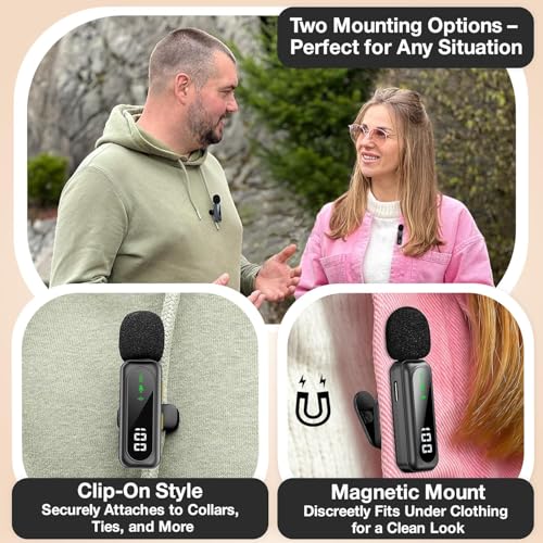 Wireless Lavalier Microphone for iPhone, Android, DSLR – Dual Clip-on Mics with Magnetic Clip, Plug & Play, Noise Reduction - style: Dual Wireless