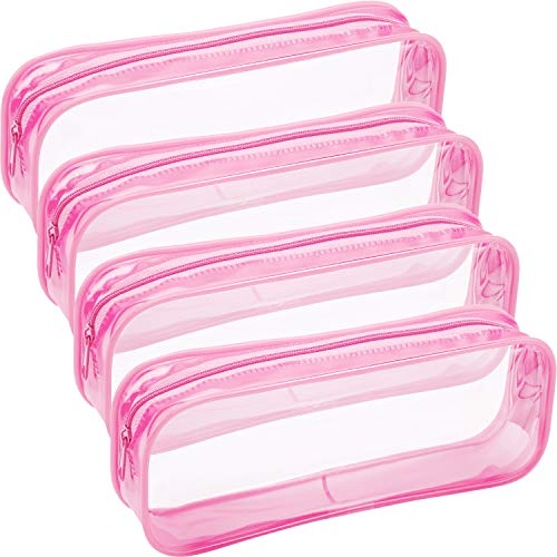 Tatuo 4 Pieces Clear PVC Bags Big Capacity Zipper Pencil Pouch Case Travel Luggage Makeup Cosmetic Bag(Pink) - color: Pink