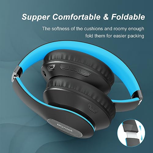 Wireless Bluetooth Headphones Over Ear V6.0 HiFi Stereo with Mic | 65H Playtime 6EQ Modes Foldable Bluetooth Headset with Microphone for Travel Smartphone Computer Laptop Blue - color: Blue