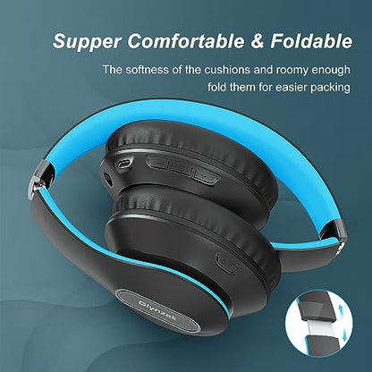 Wireless Bluetooth Headphones Over Ear V6.0 HiFi Stereo with Mic | 65H Playtime 6EQ Modes Foldable Bluetooth Headset with Microphone for Travel Smartphone Computer Laptop Blue - color: Blue