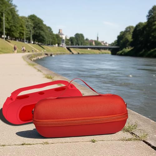 Protective Case for Beats Pill Bluetooth Speaker with Handle | Silicone Cover and Hard Carrying Case for Beats Pill Speaker Accessories with Shoulder Strap (Red) - color: Red