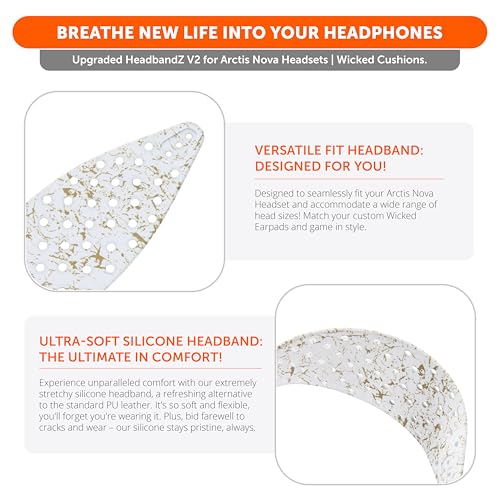 WC HeadbandZ Arctis Nova V2 - Upgraded Wide Silicone Headband Compatible with Arctis Nova Headsets by Wicked Cushions | Wider Weight-Distributing Design, Softer Flexible Silicone | Gold Marble - color: Gold Marble