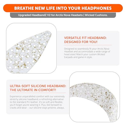 WC HeadbandZ Arctis Nova V2 - Upgraded Wide Silicone Headband Compatible with Arctis Nova Headsets by Wicked Cushions | Wider Weight-Distributing Design, Softer Flexible Silicone | Gold Marble - color: Gold Marble