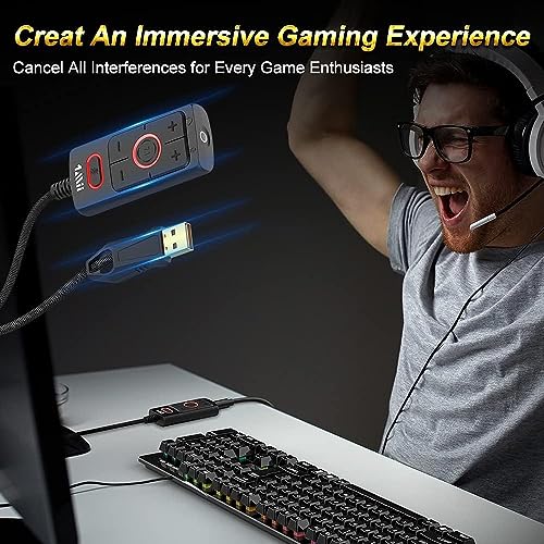 1Mii USB Sound Card, 3.5mm Audio Adapter with Virtual 7.1 for PC/Laptop | Plug and Play No Driver Needed, Control Volume Mute Directly, 6 ft Braided Cable, for Gaming, Meetings and Voice Chat