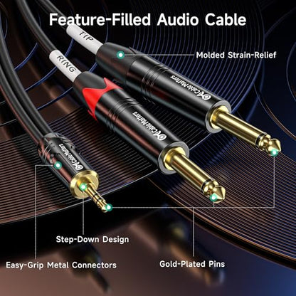 Cable Matters 3.5mm TRS to Dual 6.35mm TS Breakout Cable, 6ft - size: 6 ft
