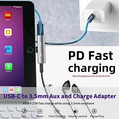USB C Headphone Adapter , 2 in 1 USB C to 3.5mm Headphone Jack HiFi DAC