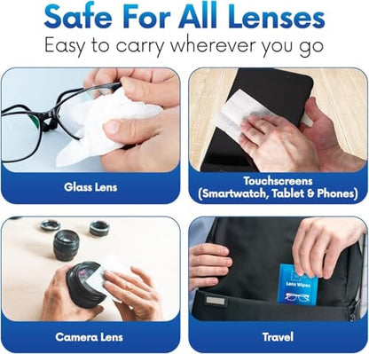 Lens Wipes for Eyeglasses - Case of 3000 (6X 500/Boxes) Pre-moistened Lens Cleaning Wipes - Scratch-Free Streak-Free Cleaner for Camera Lenses, Sunglass, Phone, Tablet and Computer Screens - size: 500 Count (Pack of 6)