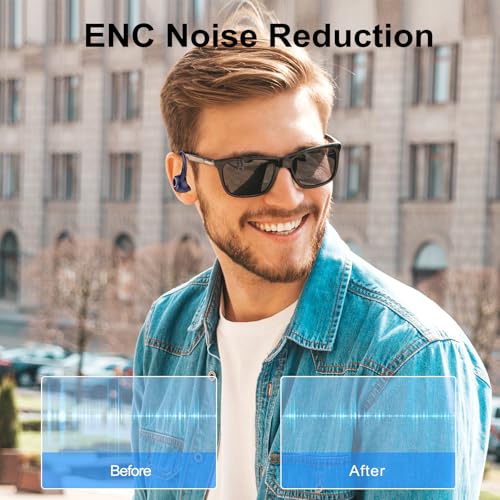 Wireless Earbuds with Earhook, 48Hrs Deep Bass/ENC Mic Ear Buds Deep Blue | Wireless Earphone with LED Display, Bluetooth 5.3 Headphones In Ear, IPX7 Waterproof Over Ear Buds for Running/Workout - color: Deep Blue