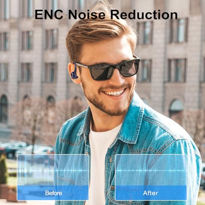 Wireless Earbuds with Earhook, 48Hrs Deep Bass/ENC Mic Ear Buds Deep Blue | Wireless Earphone with LED Display, Bluetooth 5.3 Headphones In Ear, IPX7 Waterproof Over Ear Buds for Running/Workout - color: Deep Blue