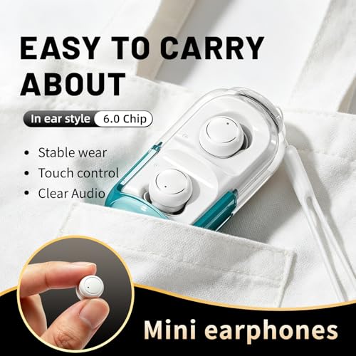 Mini Wireless Earbuds Bluetooth 6.0 in Ear Light-Weight Headphones,with 360-degree Rotating Charging case,ENC Noise Cancelling, Ergonomic Sport Headphone Headset for Gym/Running/Work(Green) - color: Green