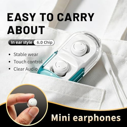 Mini Wireless Earbuds Bluetooth 6.0 in Ear Light-Weight Headphones,with 360-degree Rotating Charging case,ENC Noise Cancelling, Ergonomic Sport Headphone Headset for Gym/Running/Work(Green) - color: Green