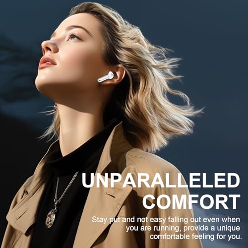 Wireless Earbuds, Bluetooth 5.4 Headphones, Bluetooth In Ear Buds Earphones | 50H Playtime LED, Stereo Bass, 4 Noise Cancelling Mics, IP7 Waterproof Sports, USB C Charging White Ear Buds for Android iOS - color: Purle White