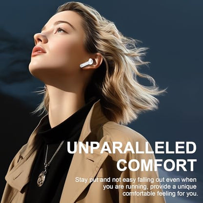 Wireless Earbuds, Bluetooth 5.4 Headphones, Bluetooth In Ear Buds Earphones | 50H Playtime LED, Stereo Bass, 4 Noise Cancelling Mics, IP7 Waterproof Sports, USB C Charging White Ear Buds for Android iOS - color: Purle White
