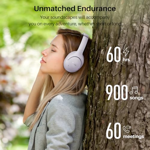 TOZO Hybrid Active Noise Cancelling Headphones, Hi Res Audio | Wireless Over Ear Bluetooth Headset, 60H Playtime, Custom EQ via App Deep Bass Comfort Fit Ear Cups, for Home Office Travel - color: Purple