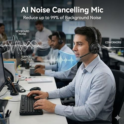 Voistek Wireless Headset with Mic for Work, Mono Bluetooth Computer Headset with USB Dongle, Noise Cancelling Mic, Mute Button, Wireless Business Headset for Zoom, Teams, Call Center, Home Office - color: Deep Black