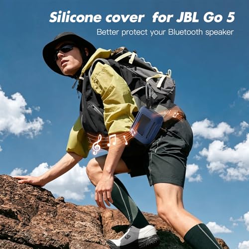 Silicone Cover Case for JBL Go 5 Bluetooth Speaker, Portable Speaker Travel Case Protective Cover Sleeve with Carabiner for JBL Go 5, Dustproof, Shockproof and Scratch-resistant (Navy Blue) - color: Navy Blue