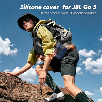 Silicone Cover Case for JBL Go 5 Bluetooth Speaker, Portable Speaker Travel Case Protective Cover Sleeve with Carabiner for JBL Go 5, Dustproof, Shockproof and Scratch-resistant (Navy Blue) - color: Navy Blue