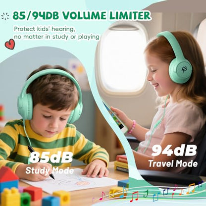Botesty Sound Kids Headphones with Cord, 3.5mm 85/94dB Volume Limit, Green - color: Green