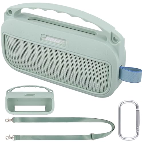 co2CREA Soft Silicone Case for Bose SoundLink Flex 2nd Gen, Mint | Skin-Friendly Handle, Adjustable Shoulder Strap, Crossbody Carrying, Aluminum Carabiner, Lightweight - color: Alphine Sage Case