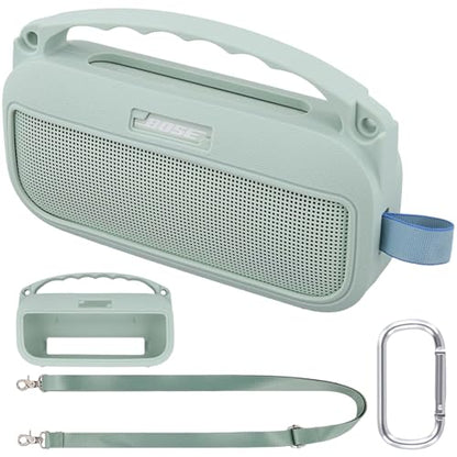 co2CREA Soft Silicone Case for Bose SoundLink Flex 2nd Gen, Mint | Skin-Friendly Handle, Adjustable Shoulder Strap, Crossbody Carrying, Aluminum Carabiner, Lightweight - color: Alphine Sage Case