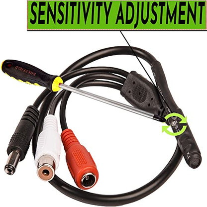 CCTV Microphone with Preamp RCA Audio Out 12V DC — Adjustable Gain — for DVR/NVR & IP Cameras (1 Pack) - size: 1Pack
