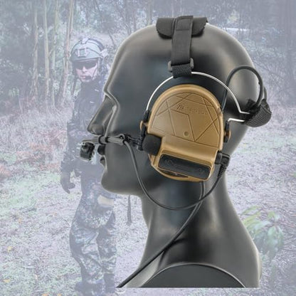HEARFALCOM Tactical Headset C5 PRO Headphones with Mic Noise Cancelling for kenwoo Two-Way Radio for Airsoft CS Gaming - color: Brown