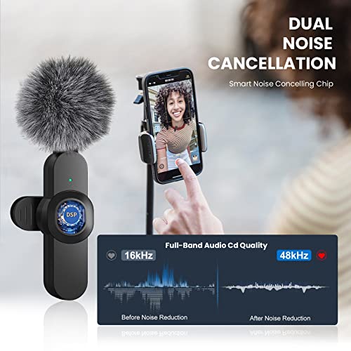 tongyu Wireless Lavalier Microphone for iPhone/iPad with Noise Reduction, Mini Microphones Wireless with Furry Microphone Cover, iPhone Microphone Wireless for Video Recording/YouTube/Vlog (2 Mics)