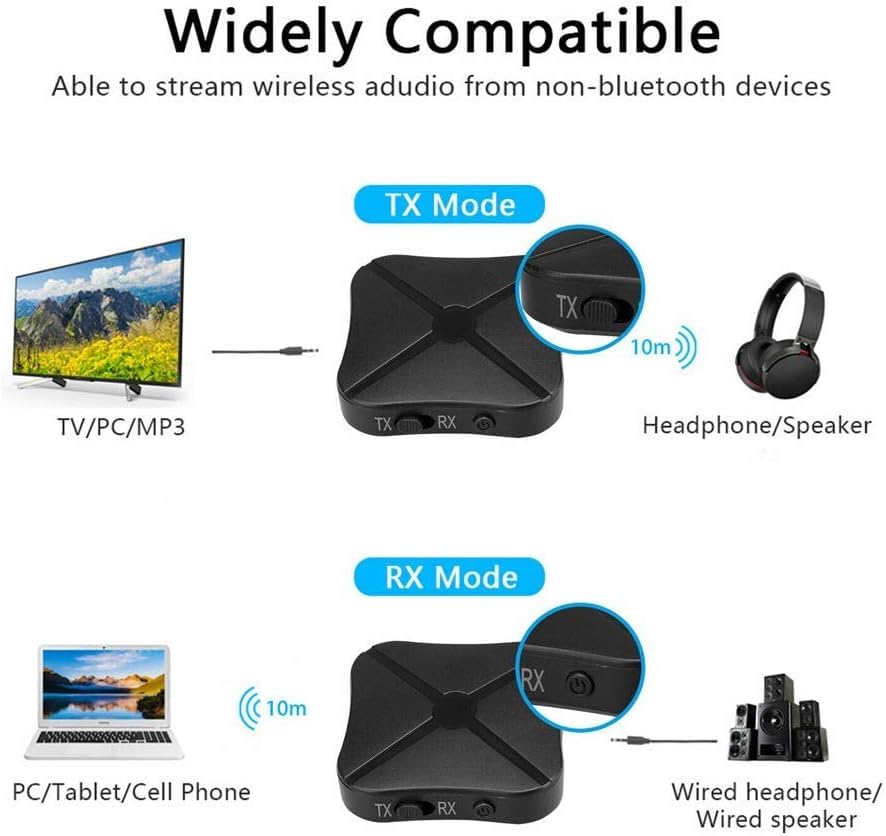 Bluetooth 5.0 Adapter Transmitter Receiver 2in1 Wireless 3.5mm AUX aptX Low Latency Adapter Suitable for TV/Home Audio Systems, Suitable for Single Bluetooth Signal Device