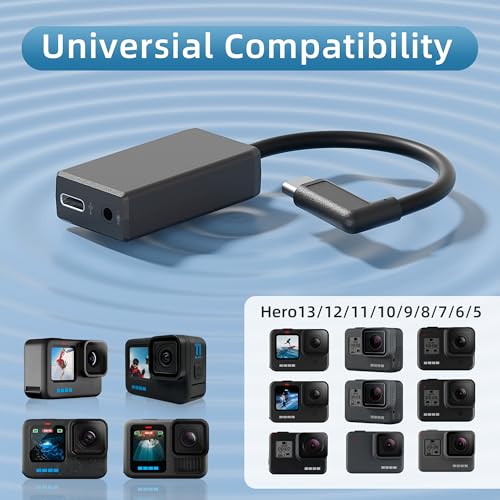 External Mic Adapter for Go Pro Hero 13/12/11/10/9/8/7/6/5 Black | 3.5mm Microphone Converter, Clear and Authentic Sound in Vlogging and Video Recording