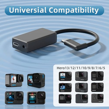 External Mic Adapter for Go Pro Hero 13/12/11/10/9/8/7/6/5 Black | 3.5mm Microphone Converter, Clear and Authentic Sound in Vlogging and Video Recording