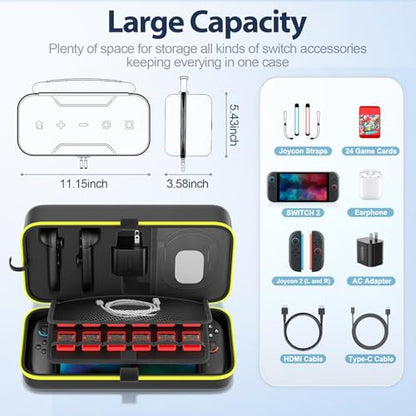 OIVO Carrying Case Compatible with 2025 Nintendo Switch, Portable Switch 2 Travel Carry Case Fit for Joy-Con 2 & Adapter, Hard Shell Protective Pouch Bag with 24 Game Slots, Yellow - color: Yellow