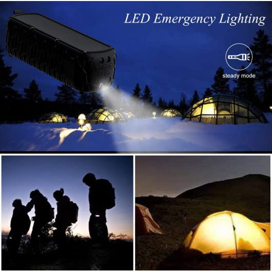 Solar Bluetooth Speaker 60 Hours Play Time 5000mAh Power Bank Outdoor Portable Wireless Dual Speaker with Mic Stereo Sound Bass, for Home, Hiking, Travel, Riding, Beach, Camping-Black