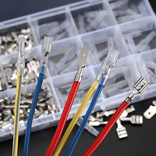 360 Pcs 2.8/4.8/6.3mm Male and Female Wire Spade Connectors, Quick Splice Electrical Wire Crimp Terminal Block Connectors with Insulating Sleeve Kit for Car Audio Speaker Electrical Wiring