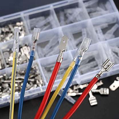 360 Pcs 2.8/4.8/6.3mm Male and Female Wire Spade Connectors, Quick Splice Electrical Wire Crimp Terminal Block Connectors with Insulating Sleeve Kit for Car Audio Speaker Electrical Wiring