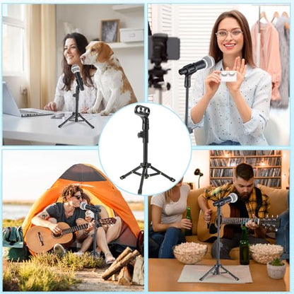Relaxweex 4 Set Desktop Mic Stand Portable Foldable Adjustable Tabletop Microphone Stand Microphone Tripod with Mic Clip, Storage Bag and 5/8" Male to 3/8" Female Screw(Stylish,10.63''-15.35'') - size: 10.63''-15.35'', style: Stylish