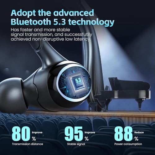 Wireless Earbuds Bluetooth 5.3 Headphones Stereo Ear Buds, ENC Noise Cancelling Mic,IPX7 Waterproof Earphones with Hook for Android iOS Smart Phone Laptop Computer Sports - Black