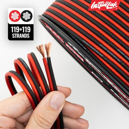 Install Link 14 AWG Gauge Speaker Wire (250 Feet) Car or Home Theater (CCA) | 14/2 Speaker Cable, 2-Conductor, Frosted Red/Black, Easy Strip, Polarity ID, for Car Audio & Home Stereo - size: 250 Feet