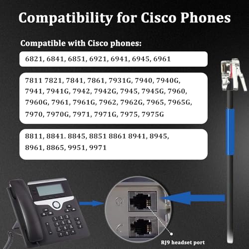 Callez Mono Phone Headset for Cisco IP Phones 7821 7841 7945 7962 7965 7975 | Corded Telephone Headset with Noise Cancelling Mic, Mute Switch, RJ9 Headphone Work for Cisco IP Phones 8811 8841 8845 8851