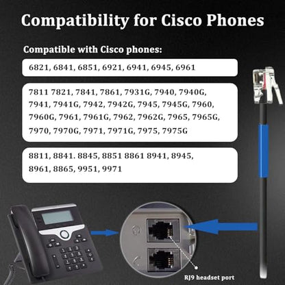 Callez Mono Phone Headset for Cisco IP Phones 7821 7841 7945 7962 7965 7975 | Corded Telephone Headset with Noise Cancelling Mic, Mute Switch, RJ9 Headphone Work for Cisco IP Phones 8811 8841 8845 8851