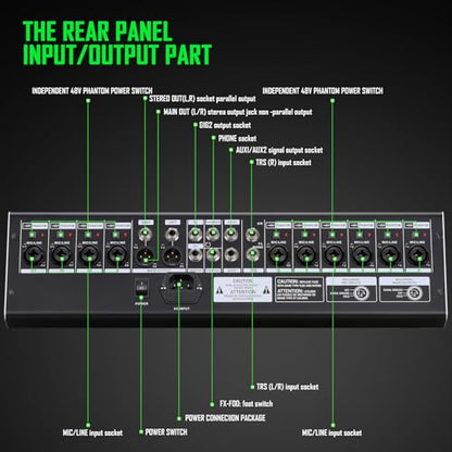 12-Channel Professional Audio Mixer, DK-12 Mixing Console with XLR Inputs, Bluetooth, 99 DSP Effects, MP3, USB Interface for Podcast, Music, Recording, PC 14.76"x1.96“x17.40"inches