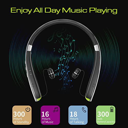 Bluetooth Headset, Neckband Bluetooth Headphones with Retractable Earbuds | 2026 Upgraded Noise Cancelling Stereo Earphones with Mic, Foldable Wireless Headphones for Sports Office w/Carry Case(Grey) - color: Grey